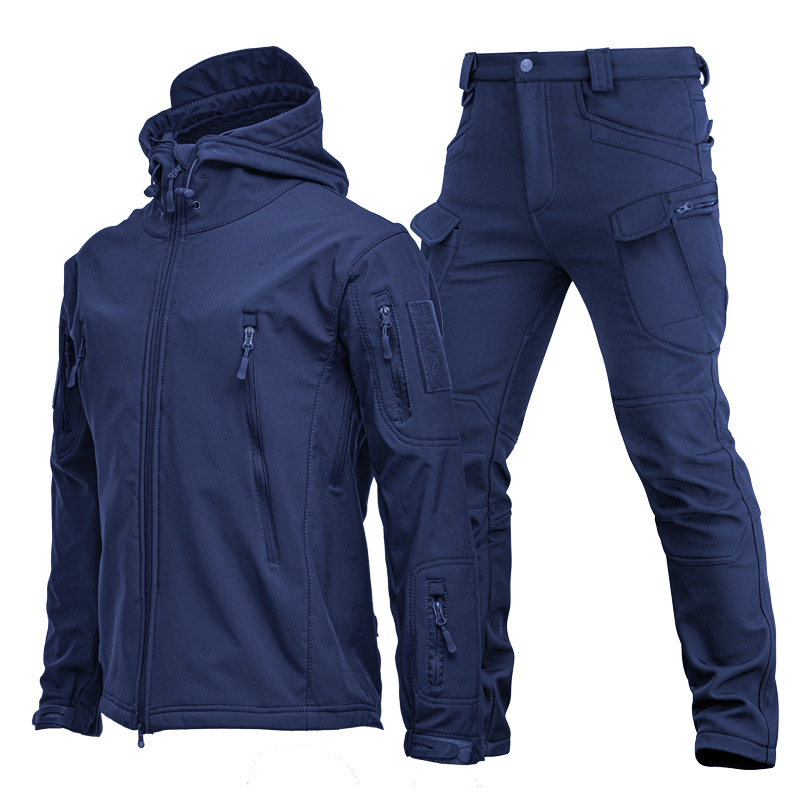 Windproof Jacket Softshell - メンズアウトドアシャークスキンソフトシェルジャケットセット春秋冬ミリタリー防風通気性フリース裏地