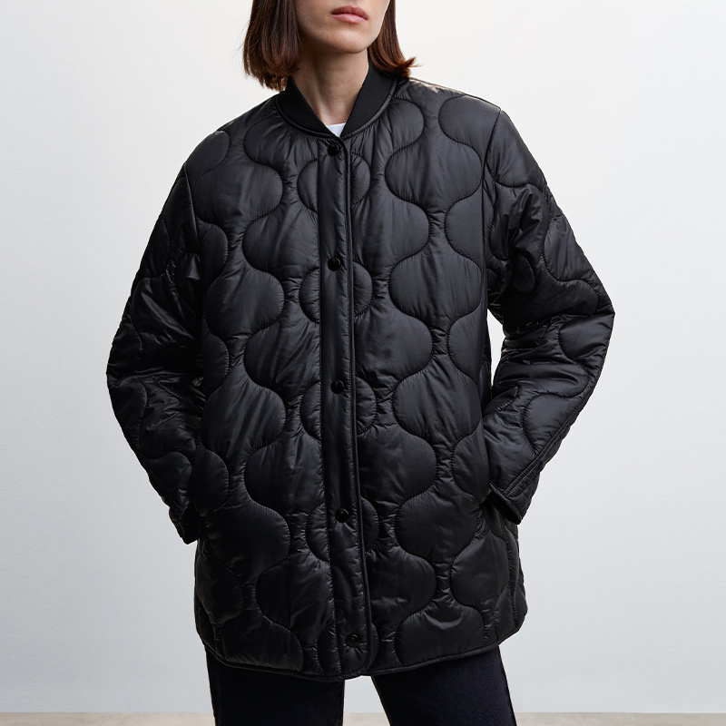 Jack Winter Clothing - 女性の冬のキルティングコットンジャケット長袖ボタンアップカジュアルハイストリートアウターウェアブラックコート女性服ポケット付き