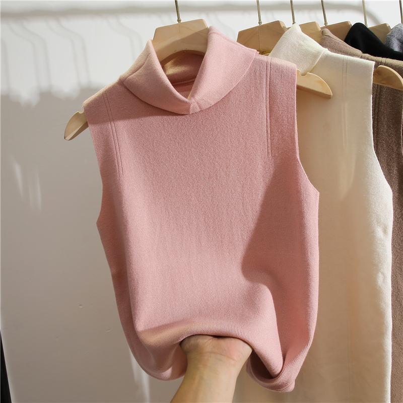 Winter Clothing Essentials For Women - タートルネック ノースリーブ スリムフィット ニットトップ レディース ハイネック