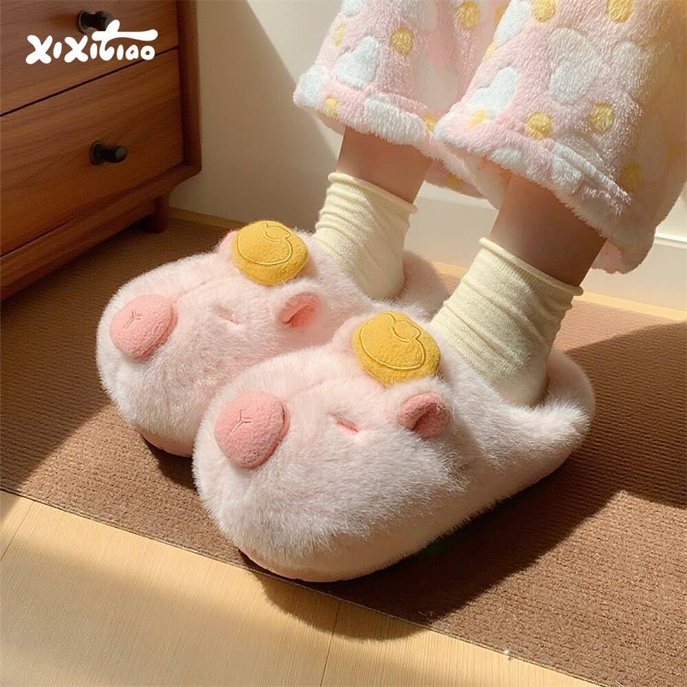 Winter Cloth - ホームスリッパ レディース 冬用 コットン スリッパ かわいい金塊＆カピバラデザイン