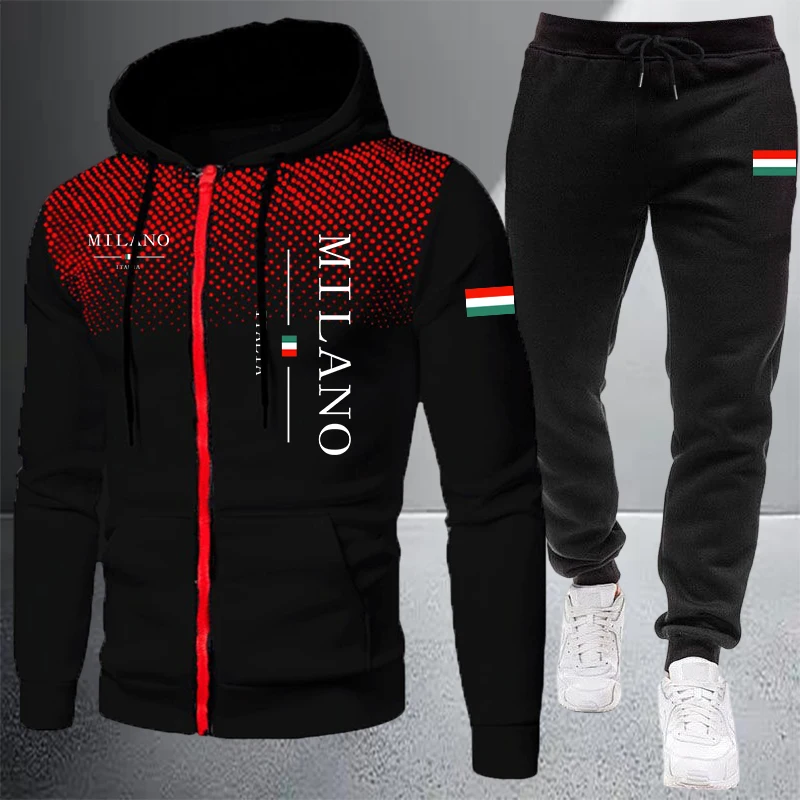 Winter Clothing Essentials - 2026 ハイエンドメンズ服ジップフード付きスウェットシャツスポーツジョギングトラックスーツ秋冬カジュアルシングルミックスアンドマッチジャケットパンツ