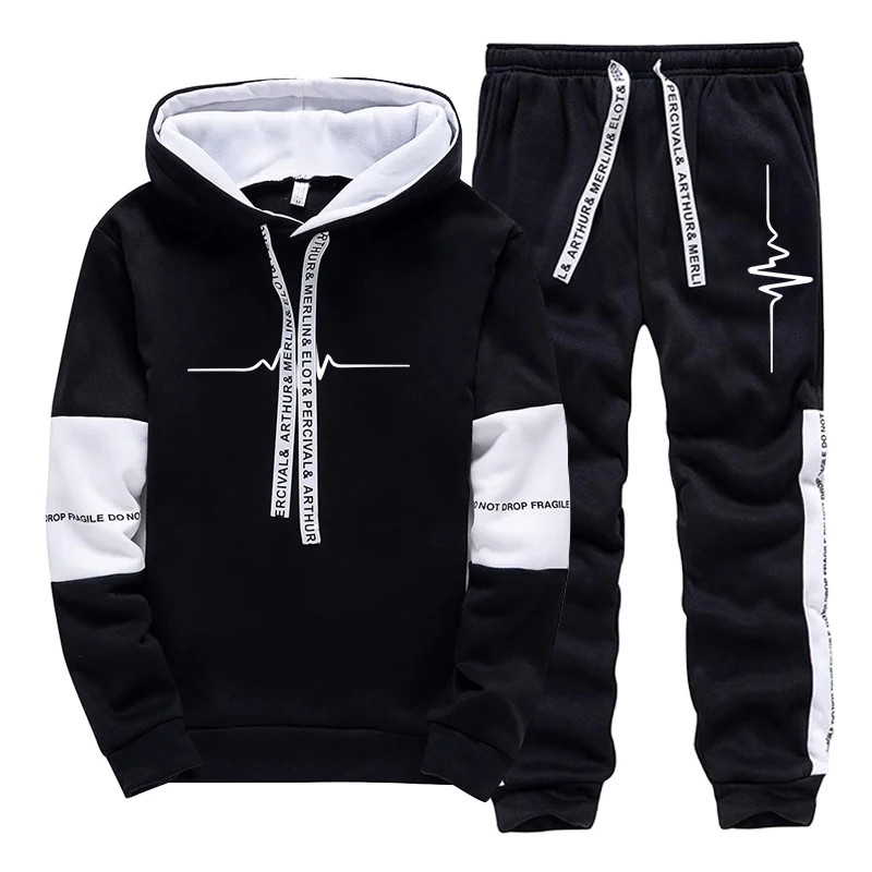 Winter Clothing For - メンズトラックスーツ 高品質カジュアルフード付きスウェットシャツ アウトドアスポーツジョギングウェア 秋冬多用途シングルフーディーパンツ