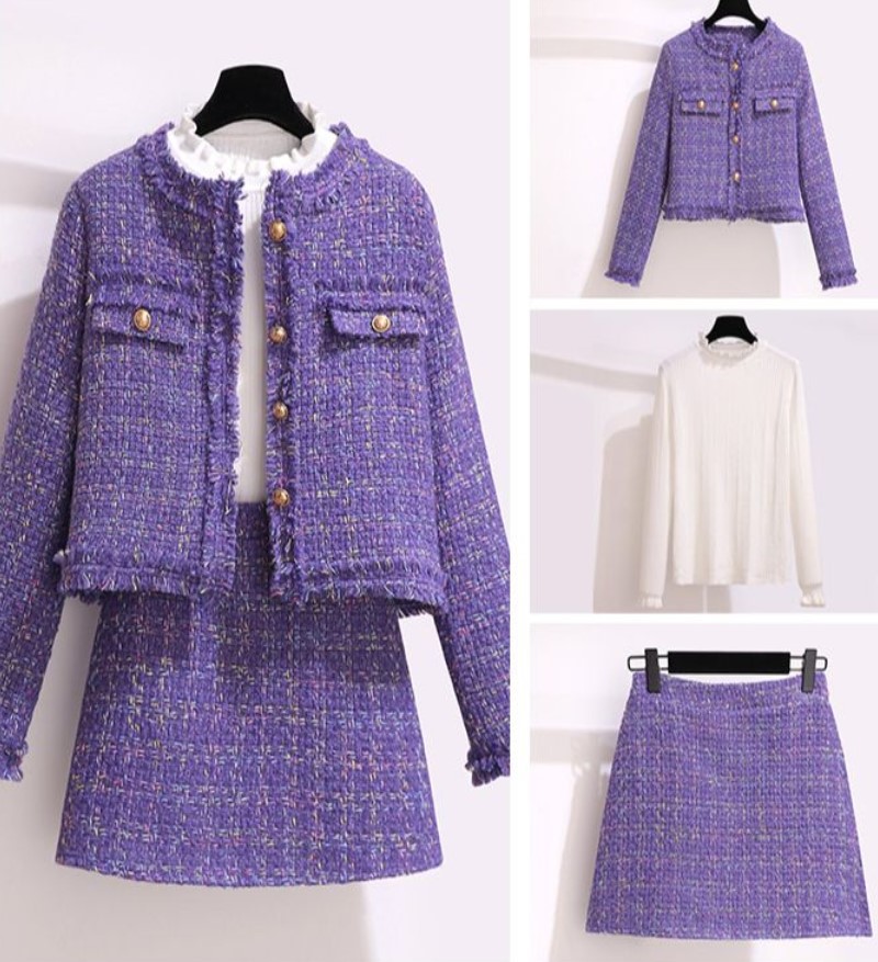 Jack Winter Clothing - 女性のためのツイードジャケットとスカート、ジャカード衣装、暖かいコート、トップ、スカート、ファッション衣類、冬、エレガント、ツイード
