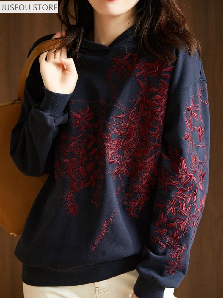 Winter Clothing Essentials For Women - 女性用スウェットシャツ グラフィックパーカー 女性服 刺繍入りフード付きプルオーバー トップ エッセンシャル