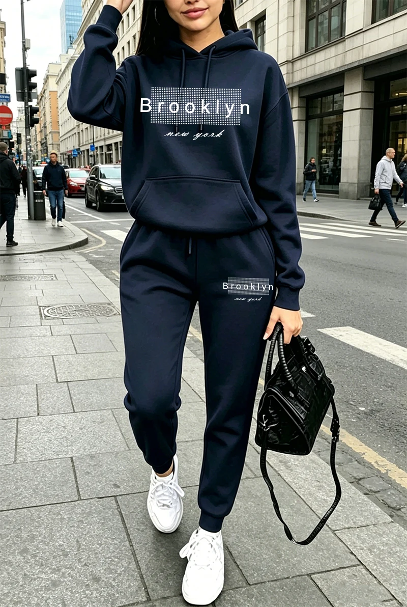 Winter Clothing For - レディーストラックスーツプリントカジュアルフーディスウェットシャツアウトドアスポーツジョギングウェア秋冬ファッション多用途スポーツウェア