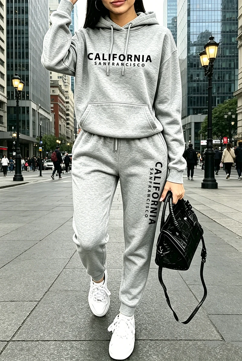 Winter Clothing For - 高品質レディーストラックスーツプリントカジュアルフーディスウェットシャツアウトドアスポーツジョギングウェア秋冬ファッションスポーツウェア