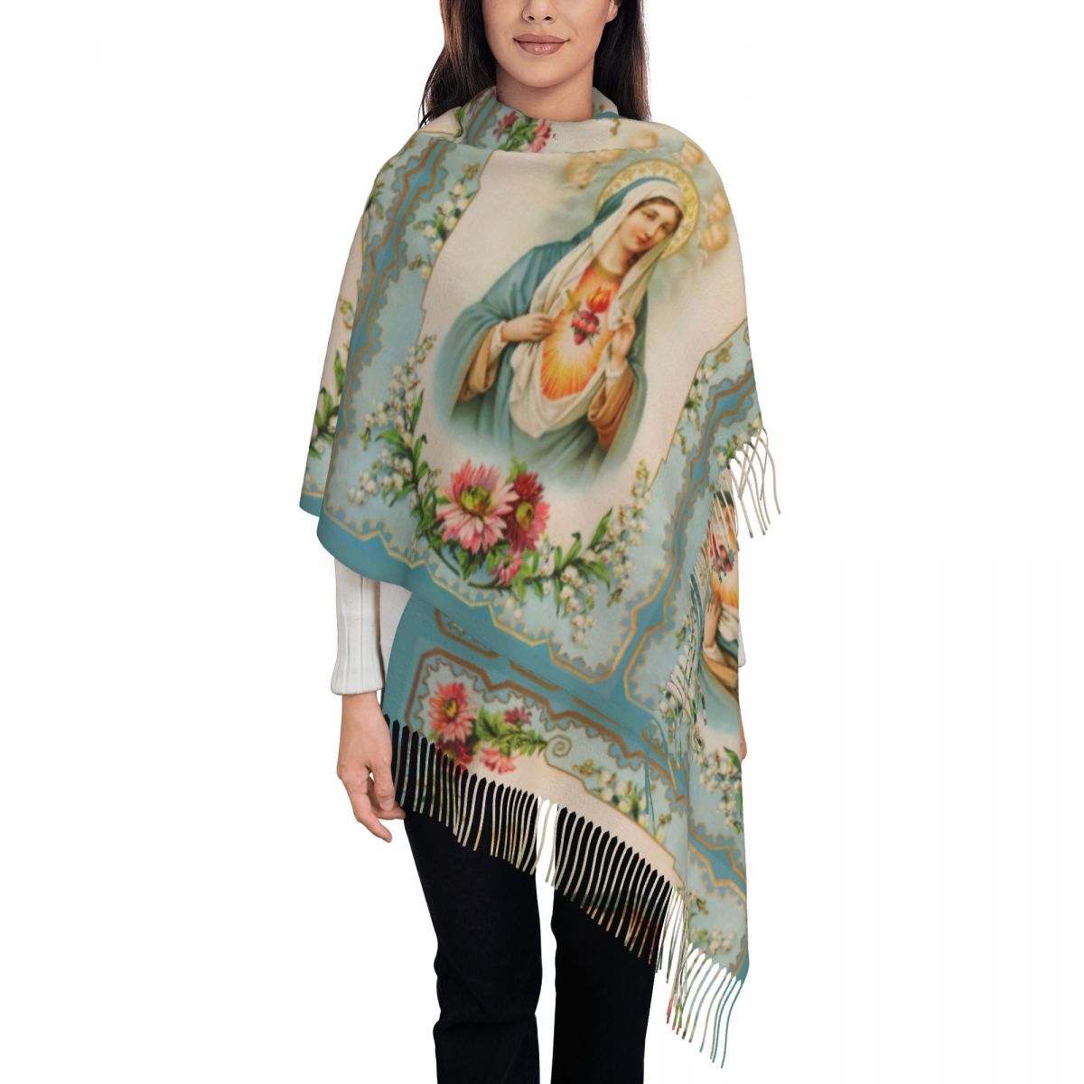 Cashmere Scarf Wrap - 女性のためのタッセル付きカシミヤスカーフ、聖母マリア、拘束された非常に柔らかいショール、スカーフラップ、チリスティンデイリーウェア、大