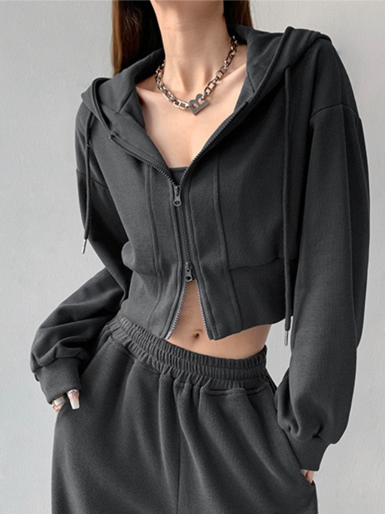 Winter Clothing Essentials For Women - フルジップアップ女性のパーカースウェット無地韓国服美的 90 年代ヴィンテージエッセンシャルベーシック女性フード付きトップクロップド