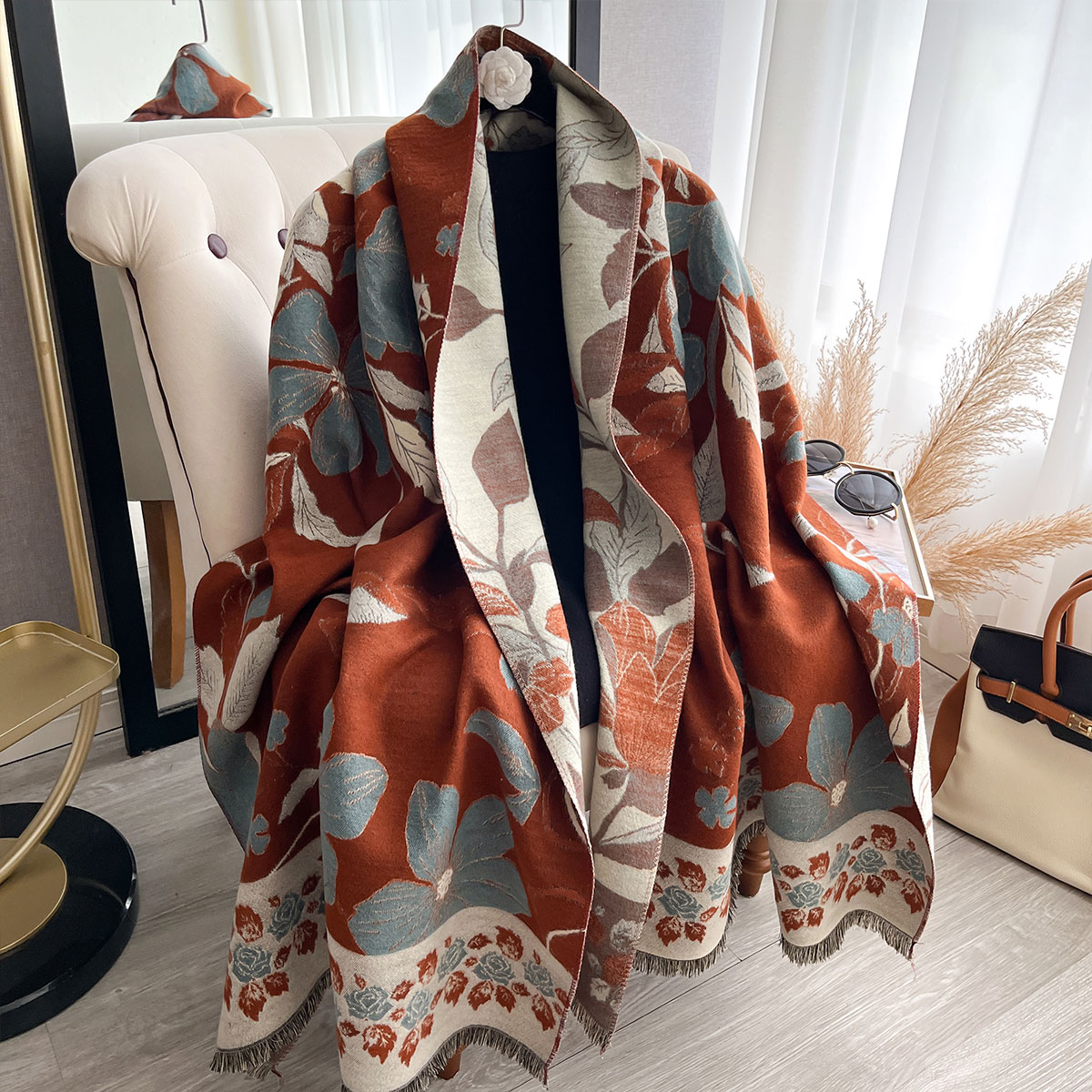 Cashmere Scarf Wrap - 女性厚みの高級冬ペイズリー両面カシミヤジャカードスカーフ高品質ラップショールレディースウールパシュミナスカーフ 2025