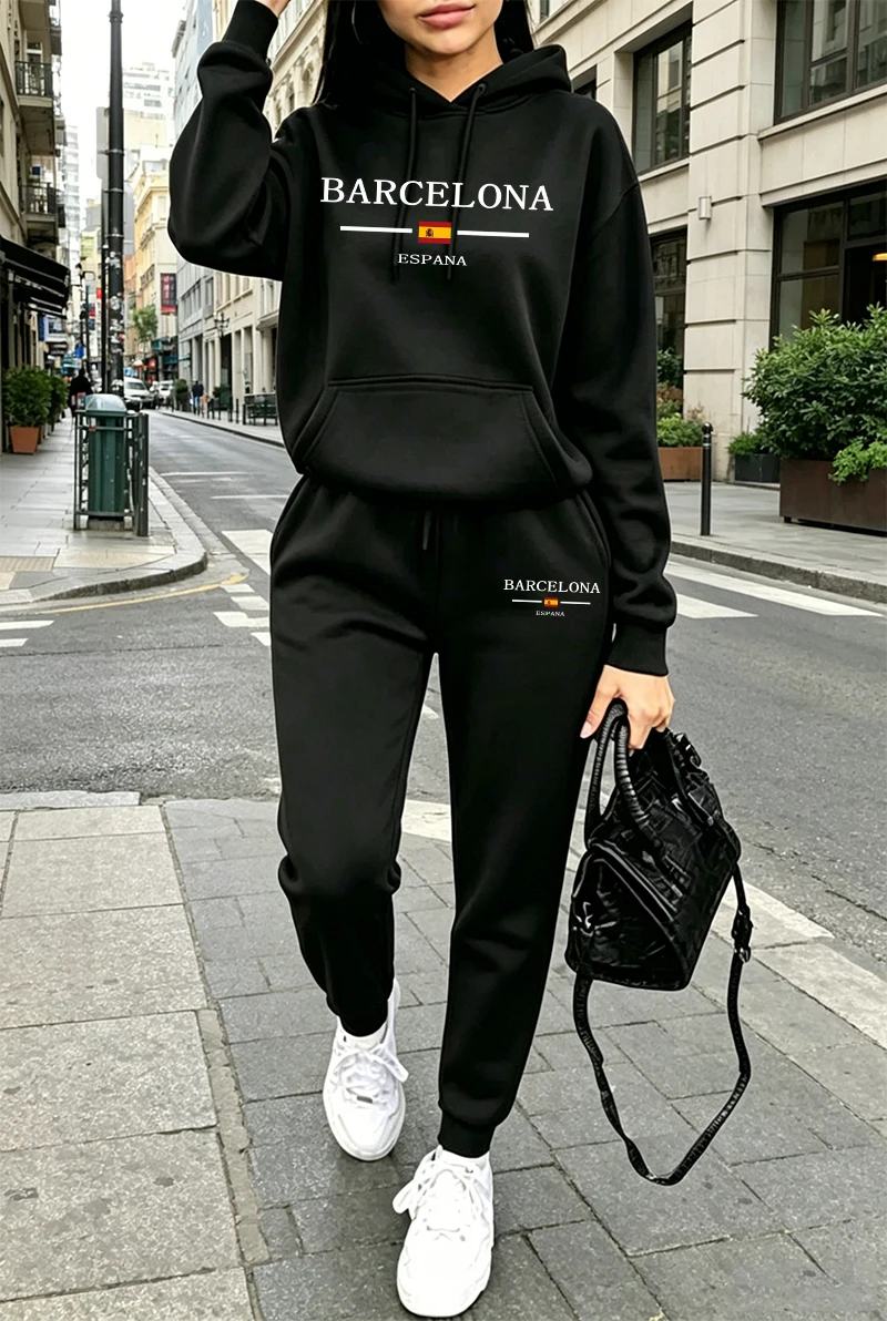 Winter Clothing For - ファッションレディーストラックスーツプリントカジュアルフーディスウェットシャツアウトドアスポーツジョギングウェア秋冬高品質スポーツウェア