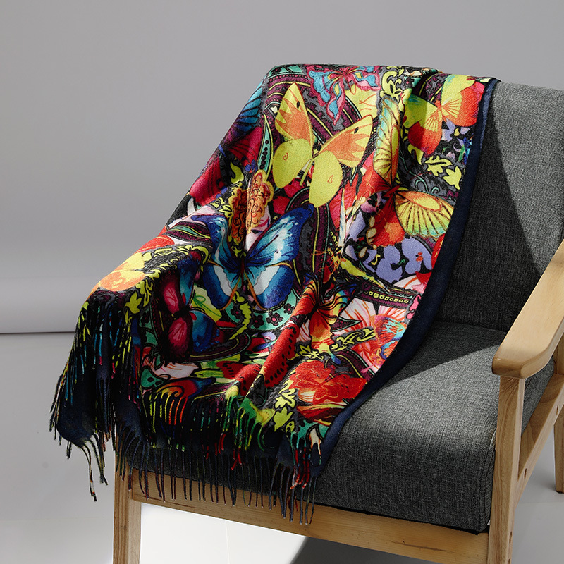 Cashmere Scarf Wrap - 高級ブランド油絵カシミヤスカーフ女性のための暖かい冬パシュミナプリントショールスカーフファムブランケットスカーフラップ