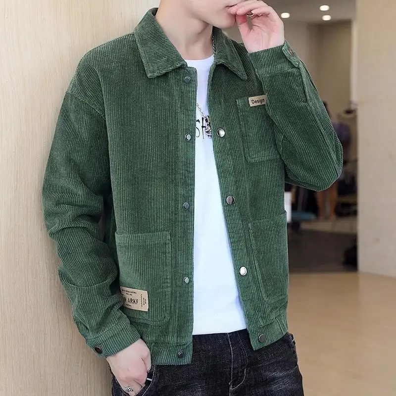 Jack Winter Clothing - LIBIELIY ファッションラペルボタンポケットスプライシングコーデュロイコート紳士服 2025 秋冬ルーズオールマッチトップスカジュアルジャック