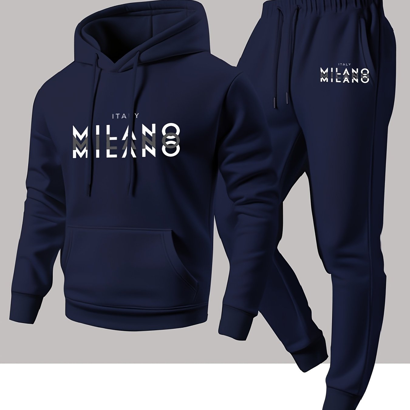 Winter Clothing For - トレンディなメンズイタリアンミラノレターパターンフード付きスウェットシャツとアスレチックパンツのカジュアルスポーツセット メンズ衣料セット