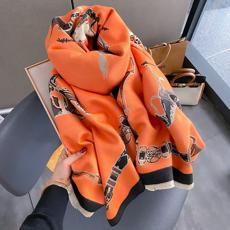 Cashmere Scarf Wrap - 2024 高級暖かいパシュミナショール女性スカーフ厚い冬旅行ポンチョカシミヤラップ Bufana デザインプリントブランケットカジュアル Echarpe