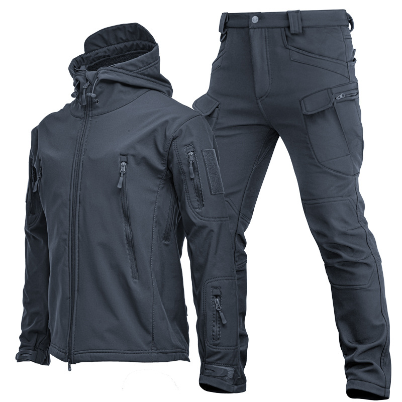 メンズアウトドアシャークスキンソフトシェルジャケットセット春 - Windproof Jacket Softshell のレビューと価格