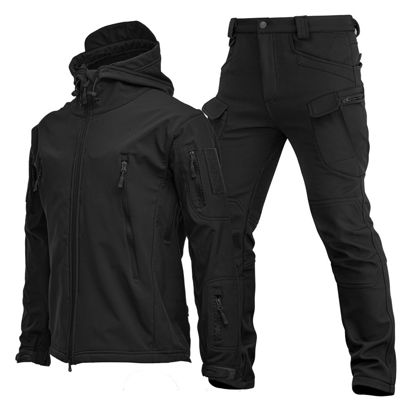 メンズアウトドアシャークスキンソフトシェルジャケットセット春 - Windproof Jacket Softshell のレビューと価格