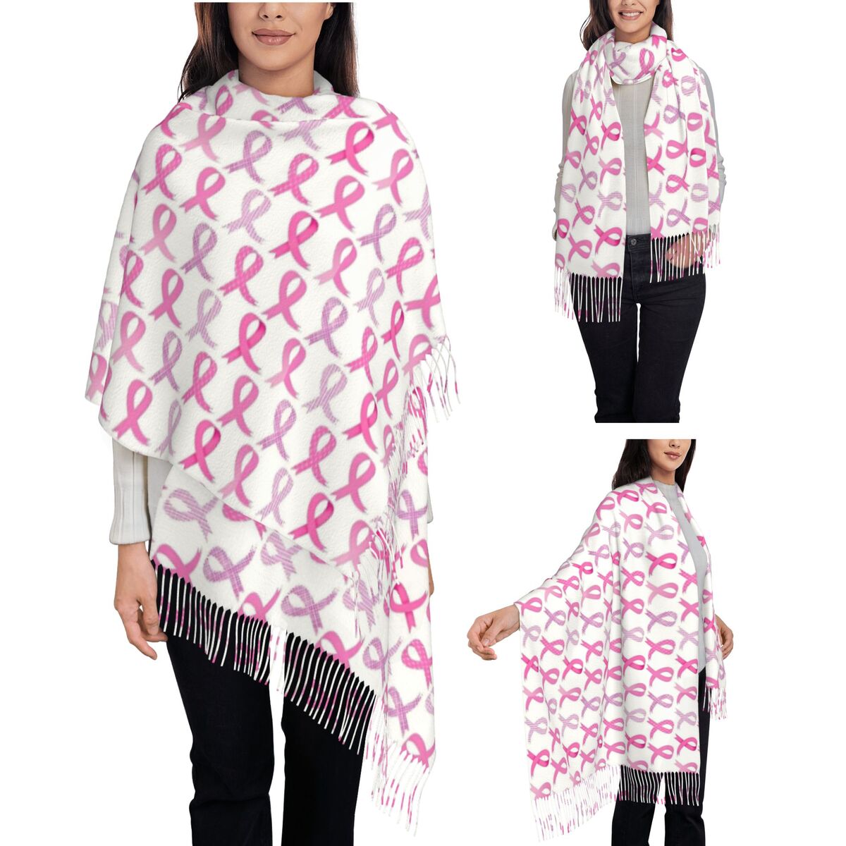 女性用タッセルスカーフ ピンクリボン ロング 超ソフトショー - Cashmere Scarf Wrap のレビューと価格