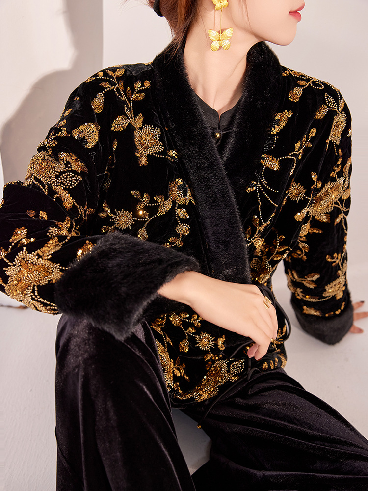 新しい中国風の冬の婦人服、高級Vネック新しい中国風のゴールド - Winter Clothing For のレビューと価格