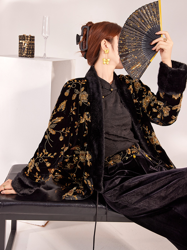 新しい中国風の冬の婦人服、高級Vネック新しい中国風のゴールド - Winter Clothing For のレビューと価格