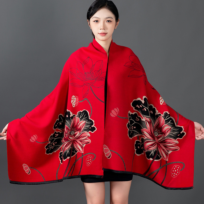 女性の冬のショールカシミヤスカーフ花柄ショールラップパシュミ - Cashmere Scarf Wrap のレビューと価格
