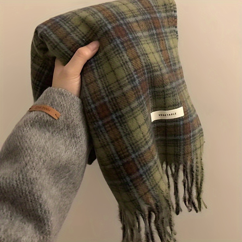 ヴィンテージグリーンチェック柄タッセルスカーフ女性模造カシミ - Cashmere Scarf Wrap のレビューと価格