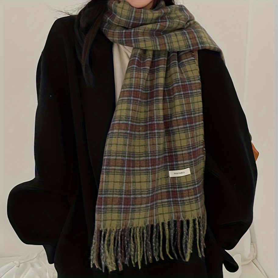 ヴィンテージグリーンチェック柄タッセルスカーフ女性模造カシミ - Cashmere Scarf Wrap のレビューと価格