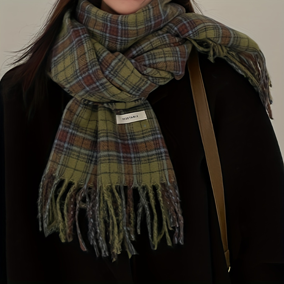 ヴィンテージグリーンチェック柄タッセルスカーフ女性模造カシミ - Cashmere Scarf Wrap のレビューと価格