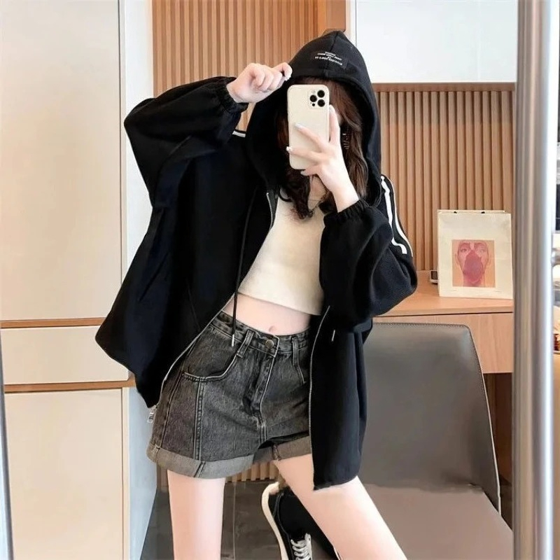 ジッパー付きのカラーコントラストレディースパーカースウェット - Winter Clothing Essentials For Women のレビューと価格