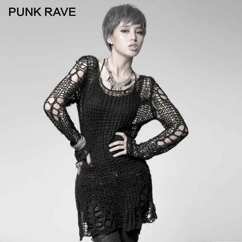 パンク刻印-女性のための壊れたストライプのセーター、ゴシック - Winter Clothing Visuals のレビューと価格