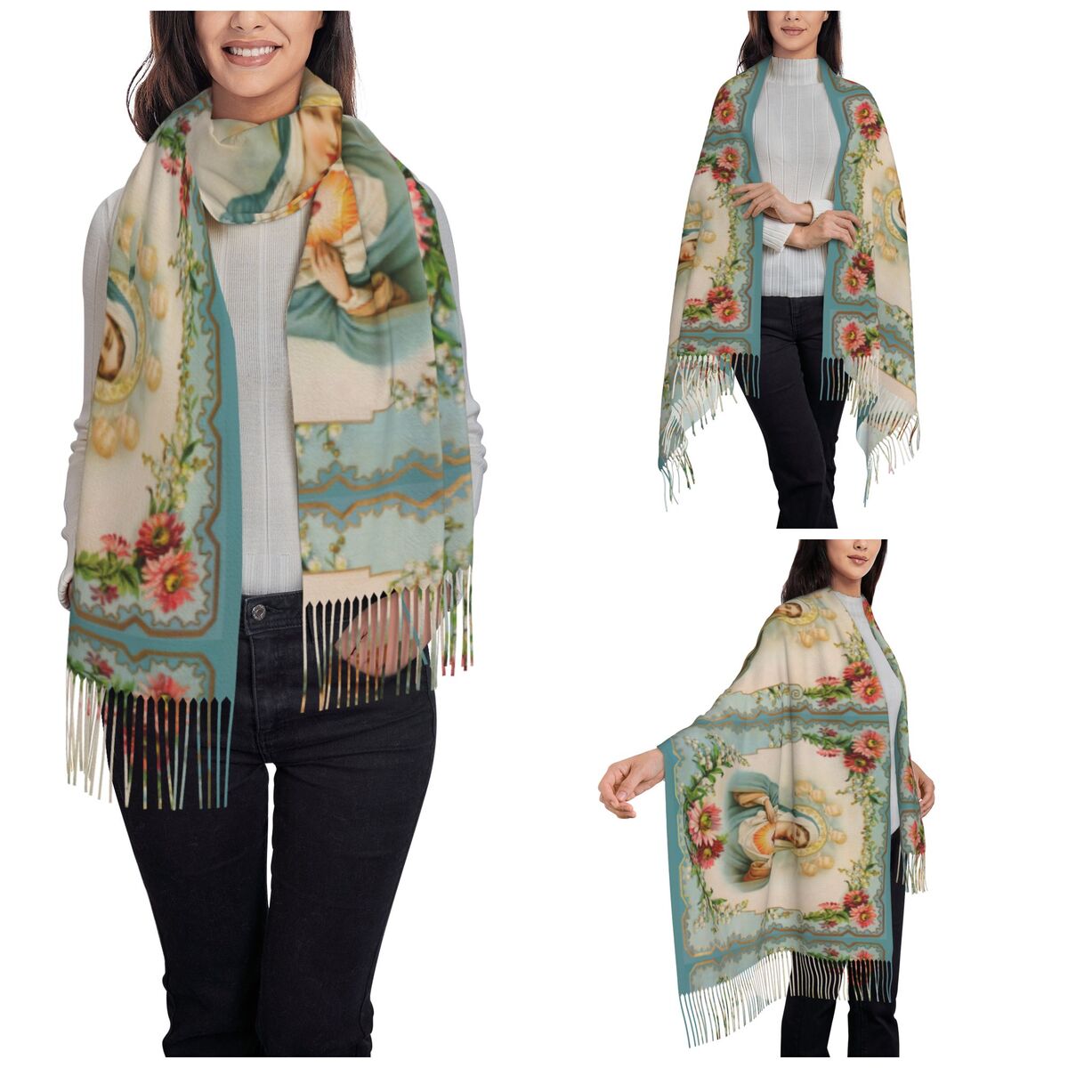 女性のためのタッセル付きカシミヤスカーフ、聖母マリア、拘束さ - Cashmere Scarf Wrap のレビューと価格