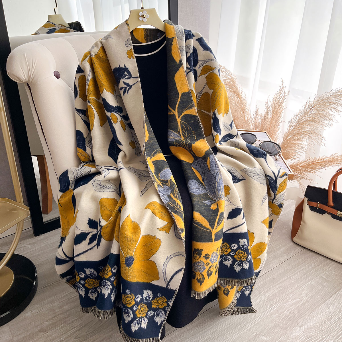 女性厚みの高級冬ペイズリー両面カシミヤジャカードスカーフ高品 - Cashmere Scarf Wrap のレビューと価格