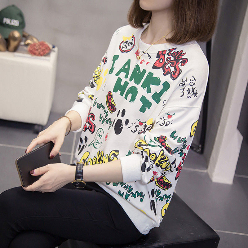 カジュアルプリントルーズレディーススウェットシャツ Y2k  - Winter Clothing Essentials For Women のレビューと価格