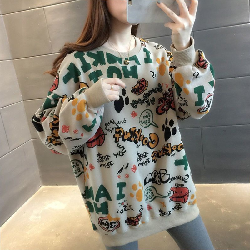 カジュアルプリントルーズレディーススウェットシャツ Y2k  - Winter Clothing Essentials For Women のレビューと価格