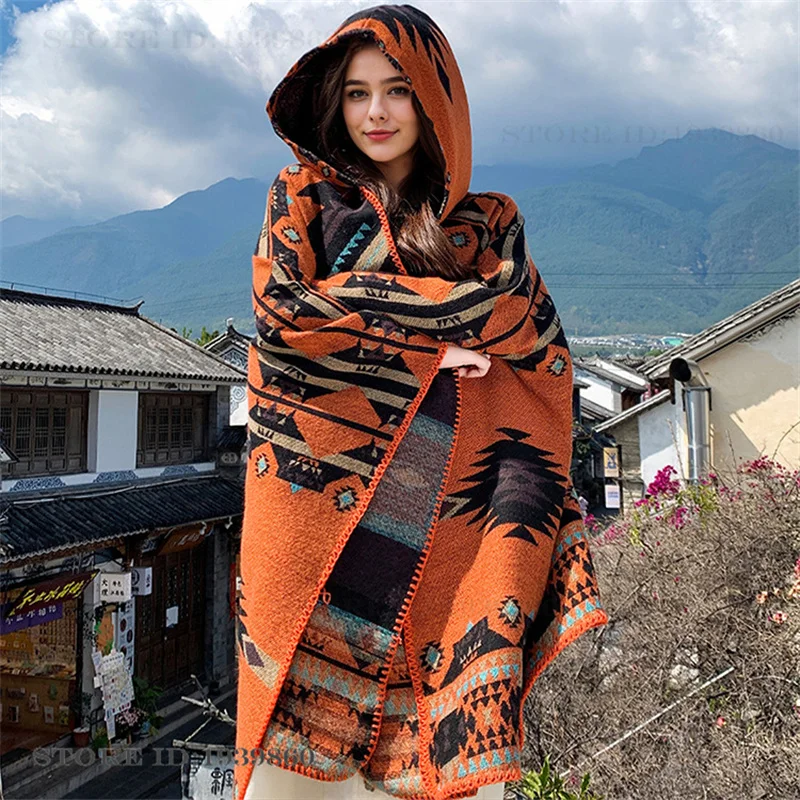 フード付き暖かいスカーフショールケープ新しい観光用マントジャ - Winter Clothing Essentials のレビューと価格