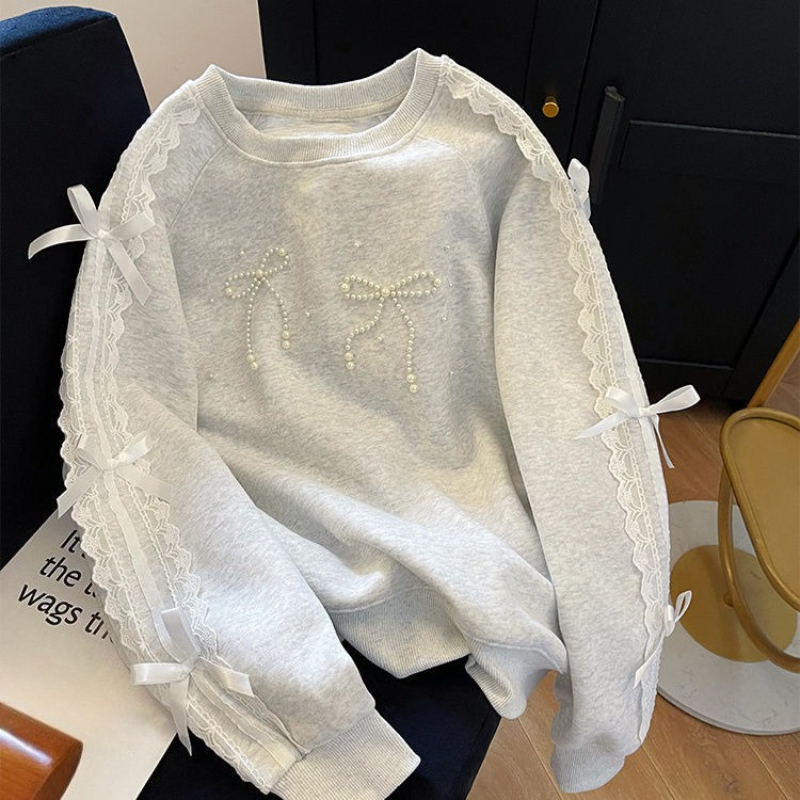ラウンドネックパールレディーススウェットシャツ 2025 ト - Winter Clothing Essentials For Women のレビューと価格