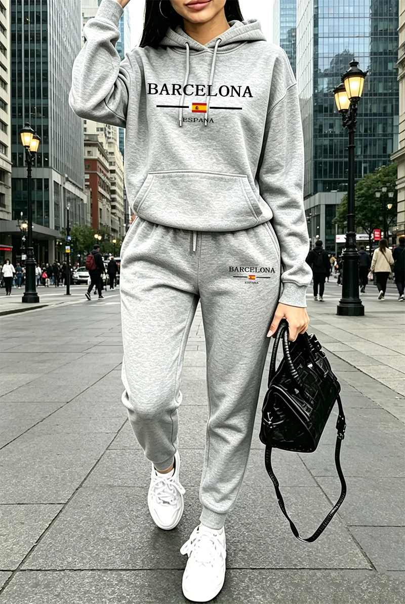 ファッションレディーストラックスーツプリントカジュアルフーデ - Winter Clothing For のレビューと価格