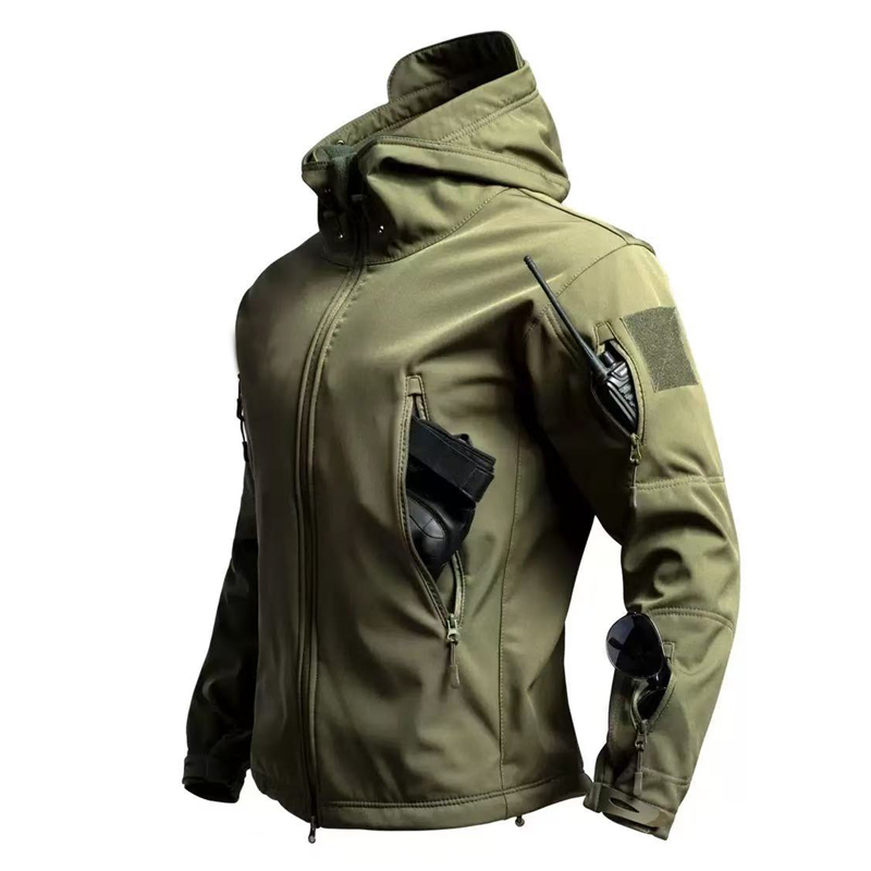 男性軍事戦術冬秋暖かいシャークスキンフリースフードカーゴジャ - Windproof Jacket Softshell のレビューと価格
