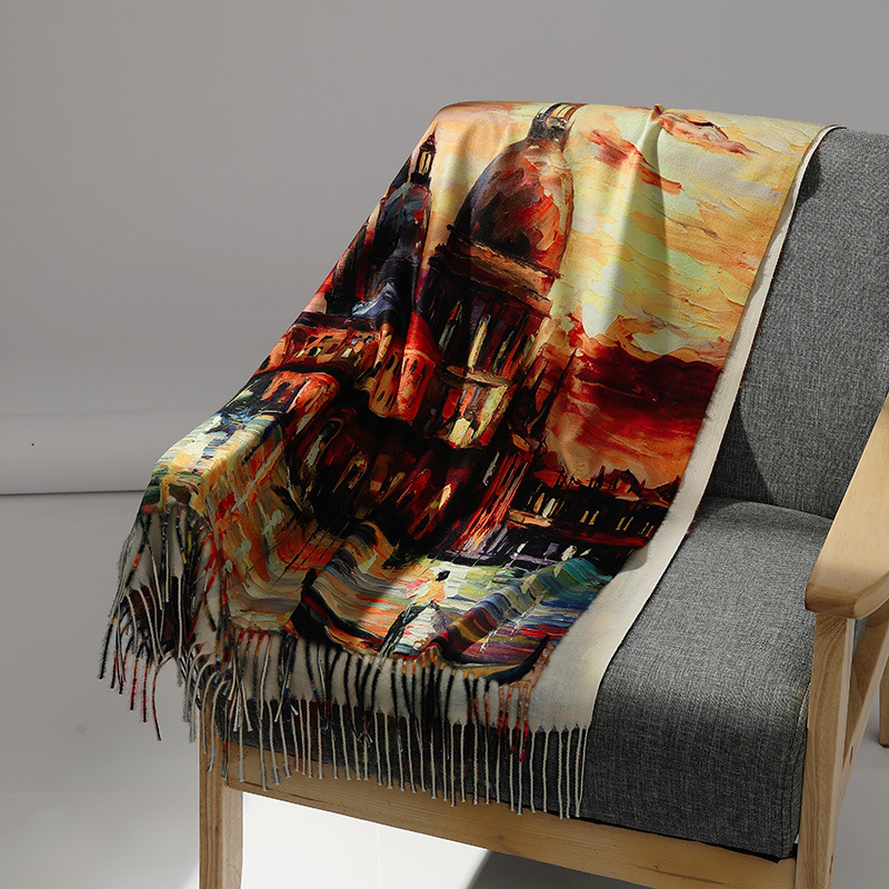 高級ブランド油絵カシミヤスカーフ女性のための暖かい冬パシュミ - Cashmere Scarf Wrap のレビューと価格